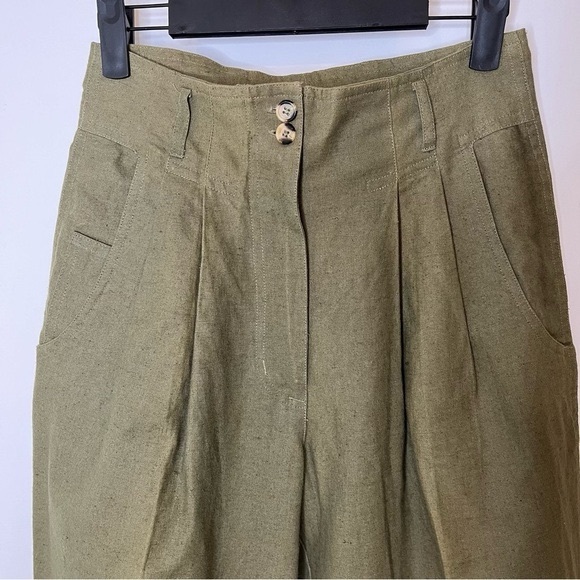 VINTAGE Trouser Pants Pleated Front Olive Khaki Green Small fits 2 4 - Picture 4 of 10